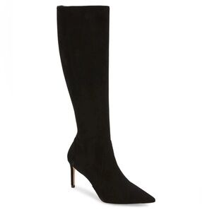 Stuart Weitzman Stuart 85 Black Suede Leather Knee High Boot Zip Stiletto 5.5 36